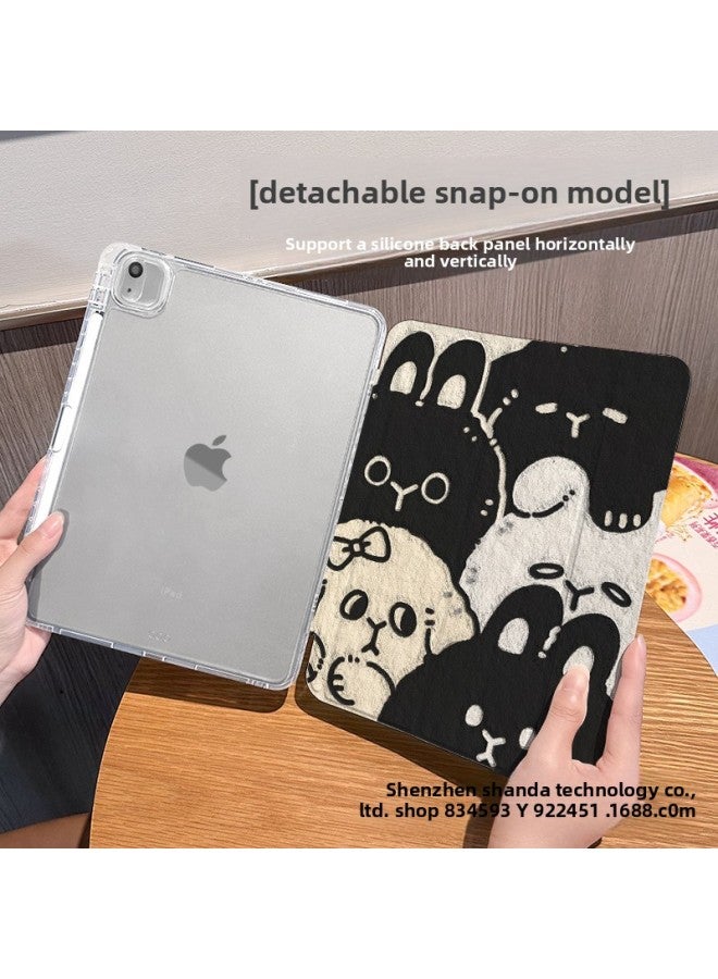 【Silicone X Lock Split】 For Ipadpro Protective Cover Mini Kitten Dog Air Tri-fold Transparent Anti-drop-Color:Buckle Split-horizontal And Vertical Support-silicone 70% Off Style + Pen Slot 【dd 1061m Color Bunny】-Applicable Models:Ipad Pro 2020 Full Screen ( 11inch )